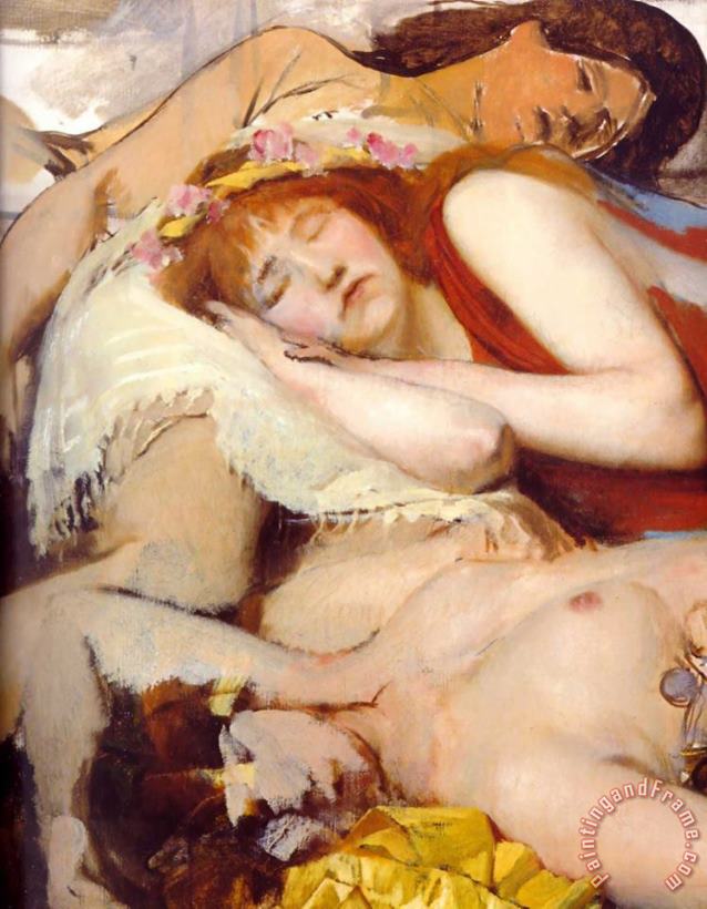 Sir Lawrence Alma-Tadema Exhausted Maenides After The Dance Art Print