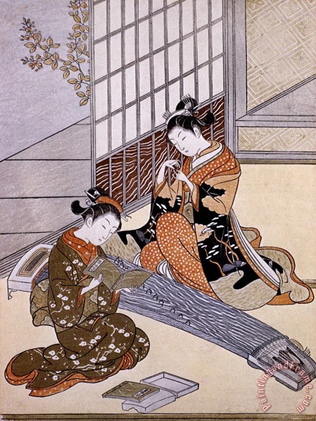 Playing The Koto painting - Suzuki Harunobu Playing The Koto Art Print