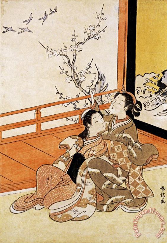 Two Women Seated by a Verandah painting - Suzuki Harunobu Two Women Seated by a Verandah Art Print