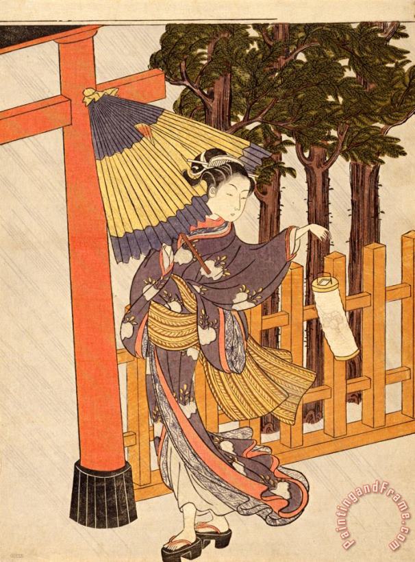 Woman Visiting The Shrine in The Night painting - Suzuki Harunobu Woman Visiting The Shrine in The Night Art Print