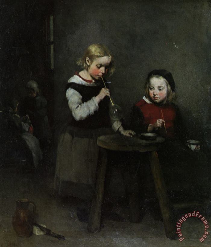 Theodule Augustine Ribot Children Blowing Bubbles Art Painting