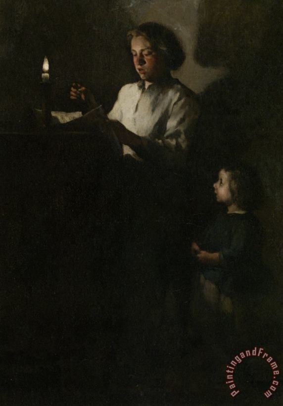 Theodule Augustine Ribot Reading by Candlelight Art Painting