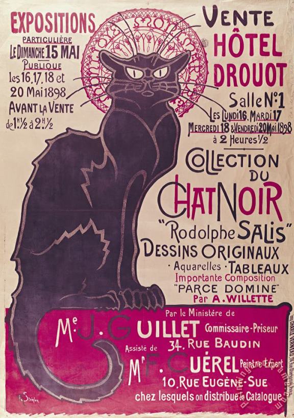 Theophile Alexandre Steinlen Poster advertising an exhibition of the Collection du Chat Noir cabaret Art Print