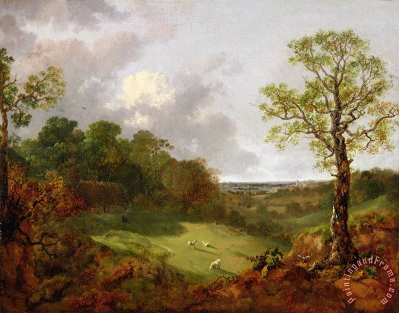 Wooded Landscape with a Cottage - Sheep and a Reclining Shepherd painting - Thomas Gainsborough Wooded Landscape with a Cottage - Sheep and a Reclining Shepherd Art Print