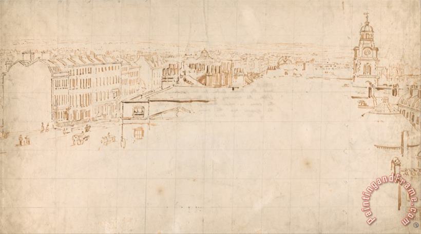 Sketch for The Eidometropolis Panorama, Great Surrey Street And Christchurch, Southwark painting - Thomas Girtin Sketch for The Eidometropolis Panorama, Great Surrey Street And Christchurch, Southwark Art Print