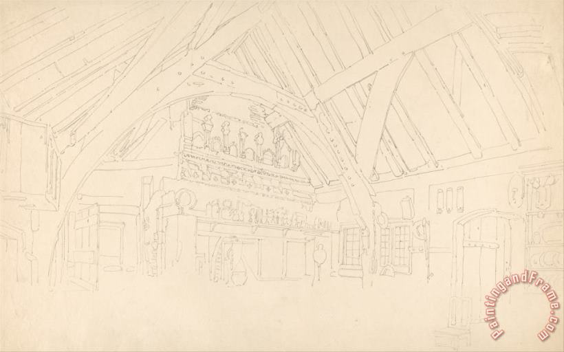 Thomas Girtin Stokesy Castle Interior of a Raftered Hall Art Painting