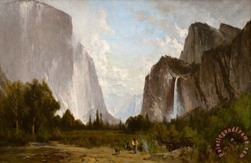 Thomas Hill Yosemite Valley Bridal Veil Falls And El Capitan Art Painting