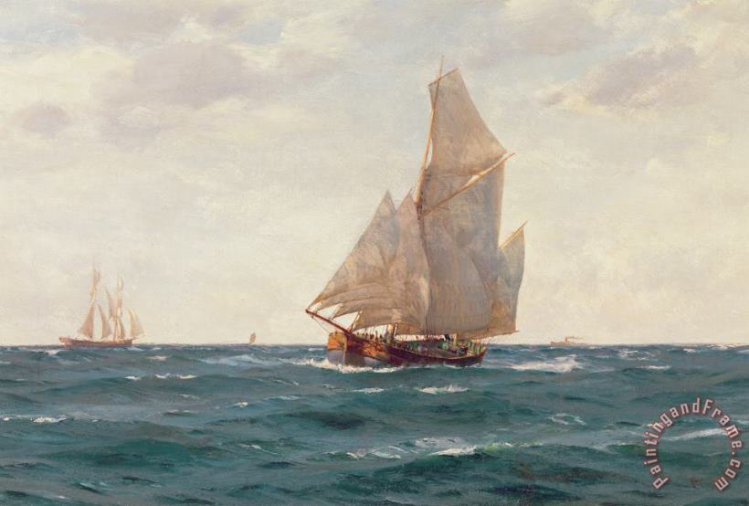 A Ketch and a Brigantine off the Coast painting - Thomas J Somerscales A Ketch and a Brigantine off the Coast Art Print