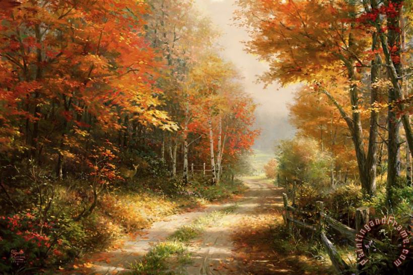 A Walk Down Autumn Lane painting - Thomas Kinkade A Walk Down Autumn Lane Art Print