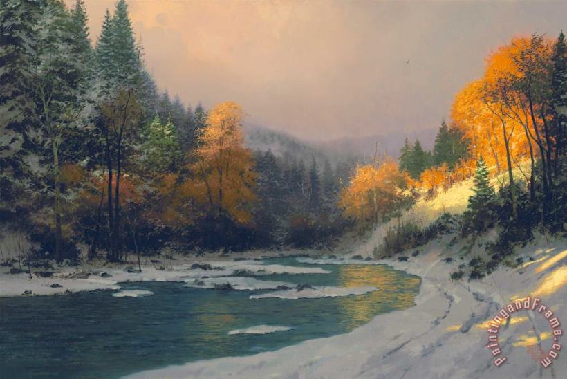 Thomas Kinkade Autumn Snow Art Painting