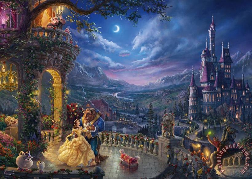 Thomas Kinkade Beauty and the Beast Dancing in the Moonlight Art Painting