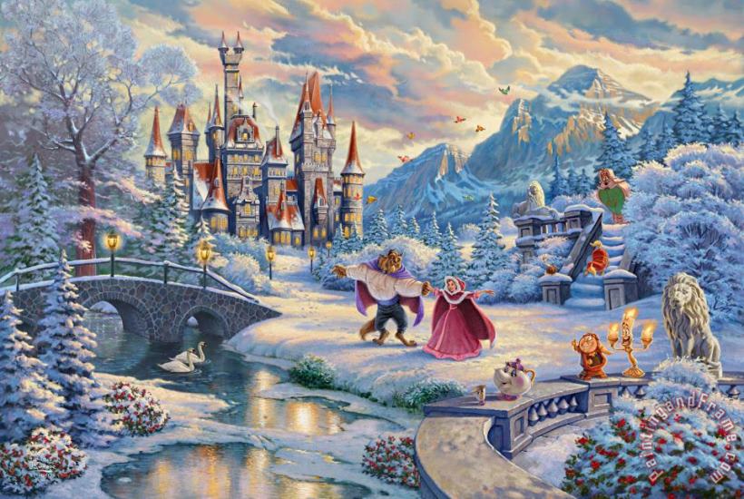 Thomas Kinkade Beauty And The Beast鈥檚 Winter Enchantment Art Painting