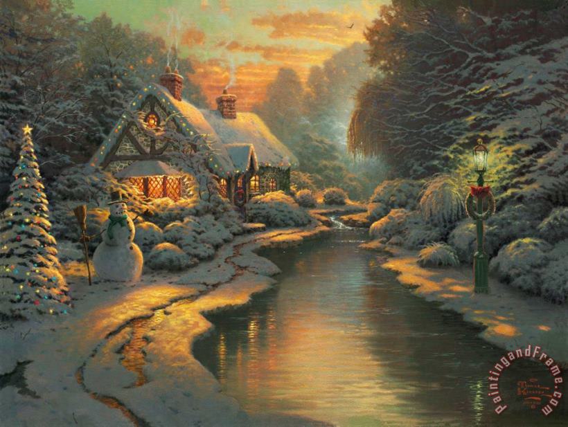 Christmas Evening painting - Thomas Kinkade Christmas Evening Art Print
