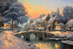 Thomas Kinkade - Cobblestone Christmas painting