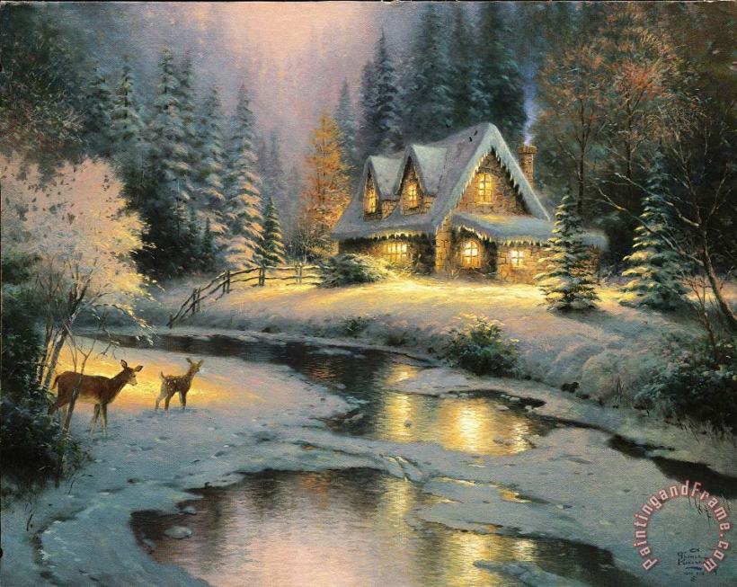 Deer Creek Cottage painting - Thomas Kinkade Deer Creek Cottage Art Print