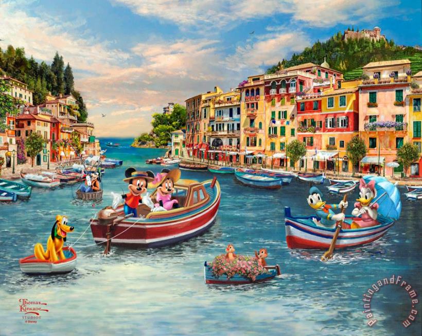 Thomas Kinkade Disney Mickey And Minnie in Italy Art Painting