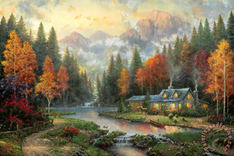 Thomas Kinkade Evening at Autumn Lake Art Painting