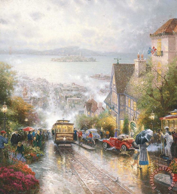 Hyde Street And The Bay, San Francisco painting - Thomas Kinkade Hyde Street And The Bay, San Francisco Art Print
