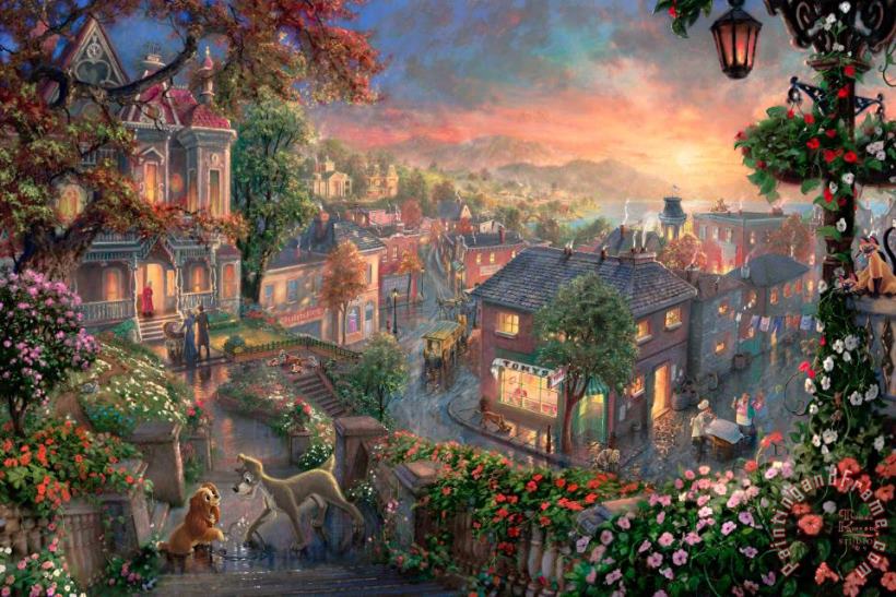 Lady And The Tramp painting - Thomas Kinkade Lady And The Tramp Art Print
