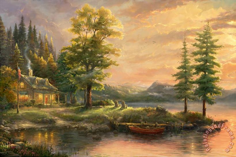 Thomas Kinkade Morning Light Lake Art Painting