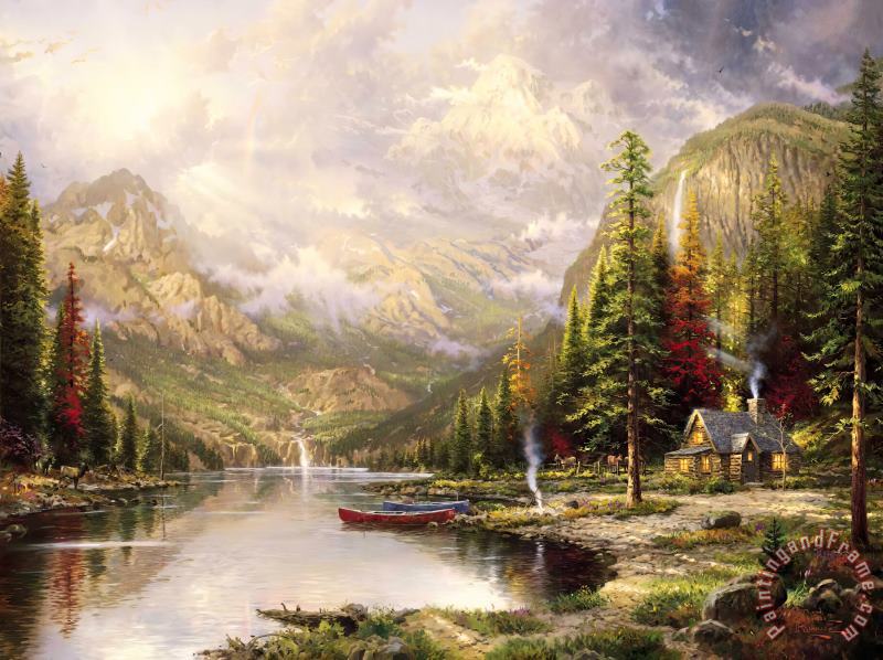 Mountain Majesty painting - Thomas Kinkade Mountain Majesty Art Print