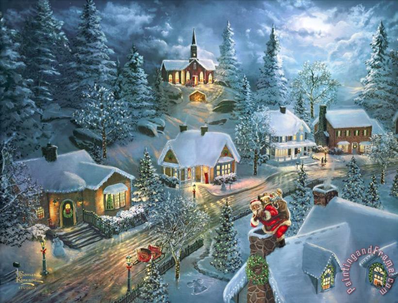 Thomas Kinkade Santa's Silent Night Art Painting