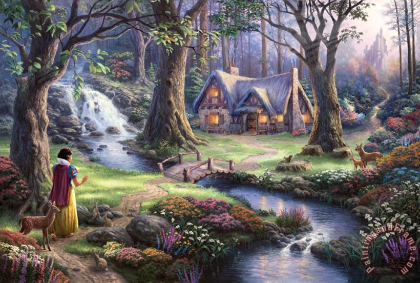 Snow White Discovers The Cottage painting - Thomas Kinkade Snow White Discovers The Cottage Art Print