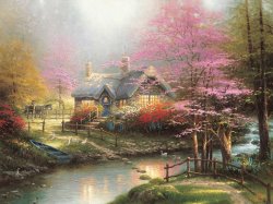 Thomas Kinkade - Stepping Stone Cottage painting