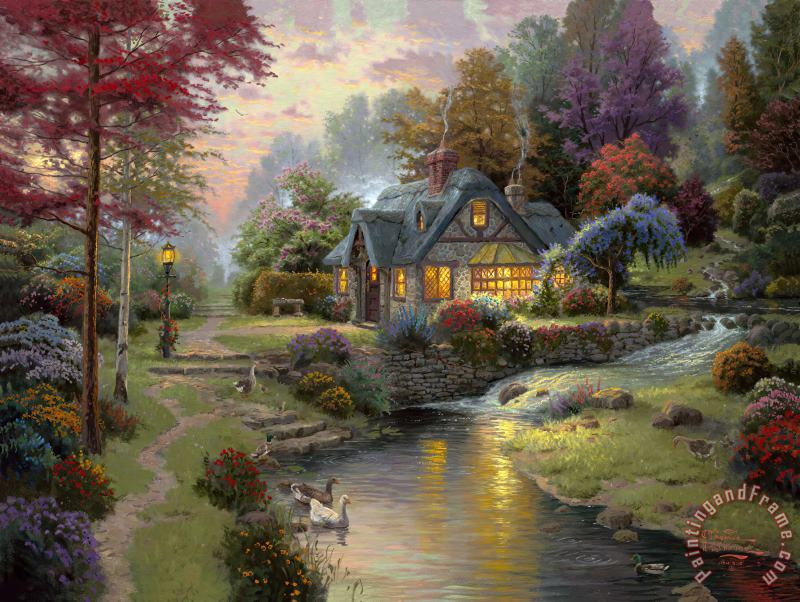 Stillwater Cottage painting - Thomas Kinkade Stillwater Cottage Art Print