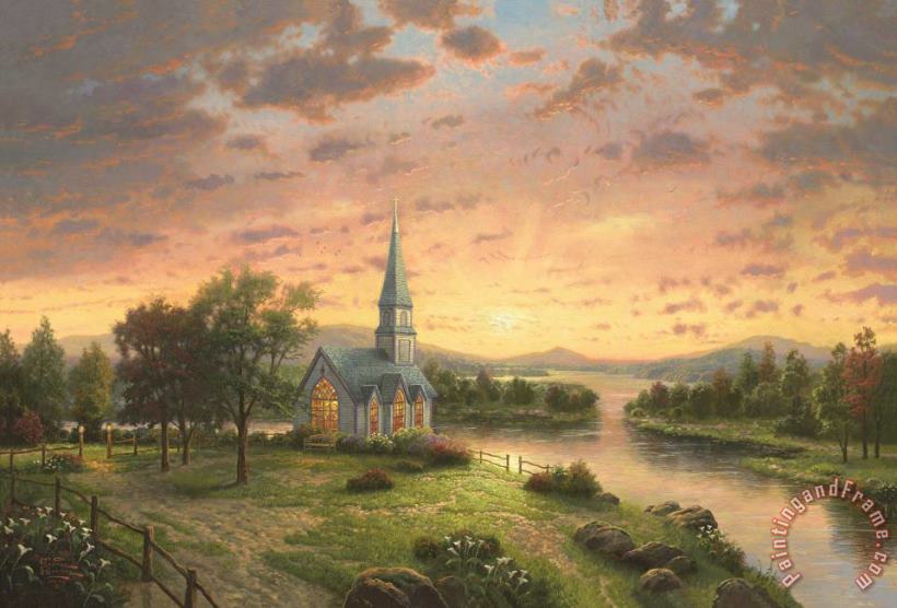 Sunrise Chapel painting - Thomas Kinkade Sunrise Chapel Art Print