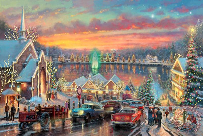 Thomas Kinkade The Lights of Christmastown Art Painting