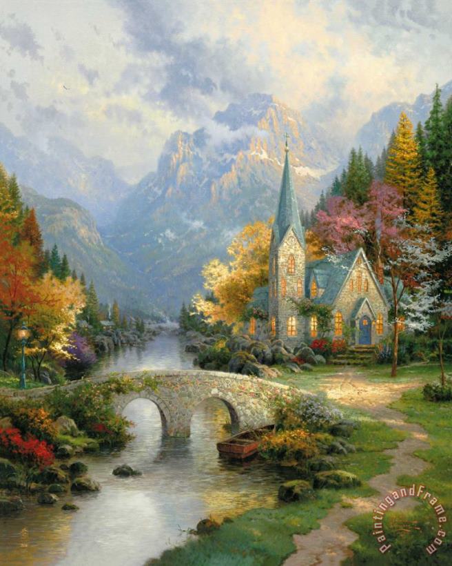 The Mountain Chapel painting - Thomas Kinkade The Mountain Chapel Art Print