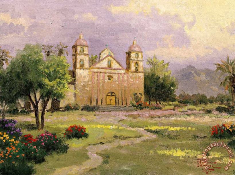 The Old Mission, Santa Barbara painting - Thomas Kinkade The Old Mission, Santa Barbara Art Print