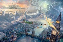 Thomas Kinkade - Tinker Bell And Peter Pan Fly to Neverland painting