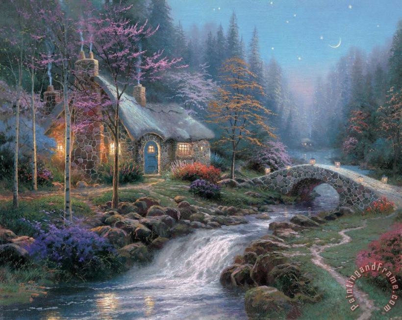 Thomas Kinkade Twilight Cottage Art Painting