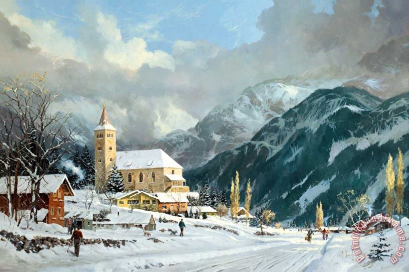 Thomas Kinkade Winter Chapel Art Print