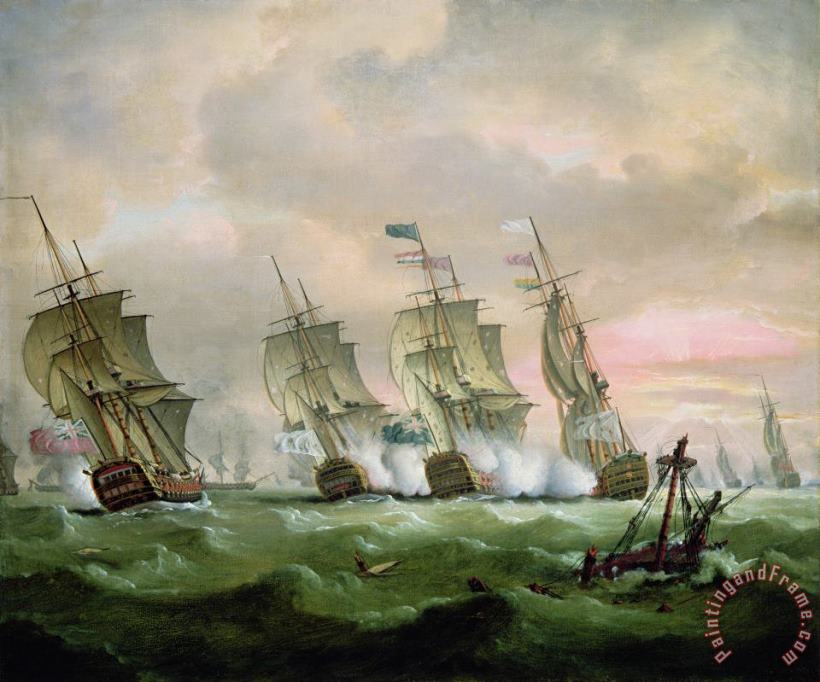 Admiral Sir Edward Hawke defeating Admiral de Conflans in the Bay of Biscay painting - Thomas Luny Admiral Sir Edward Hawke defeating Admiral de Conflans in the Bay of Biscay Art Print