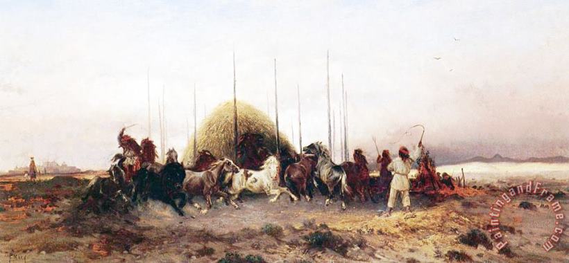 Thomas Moran Threshing Wheat in New Mexico Art Painting