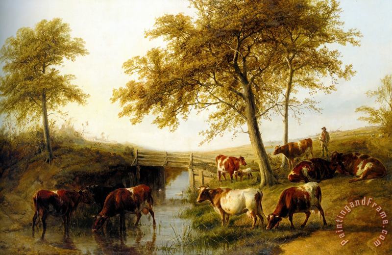 Cattle Resting by a Brook painting - Thomas Sidney Cooper Cattle Resting by a Brook Art Print
