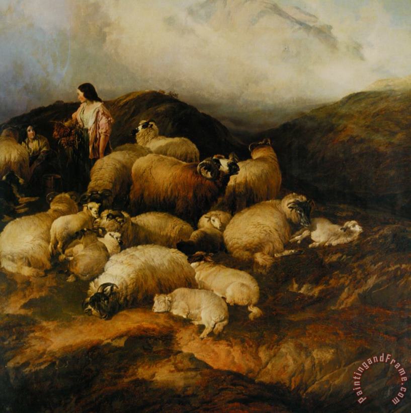 Peasants And Sheep painting - Thomas Sidney Cooper Peasants And Sheep Art Print
