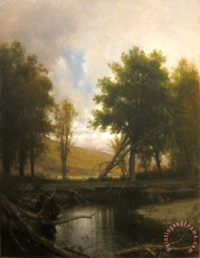 Landscape with Stream And Deer painting - Thomas Worthington Whittredge Landscape with Stream And Deer Art Print