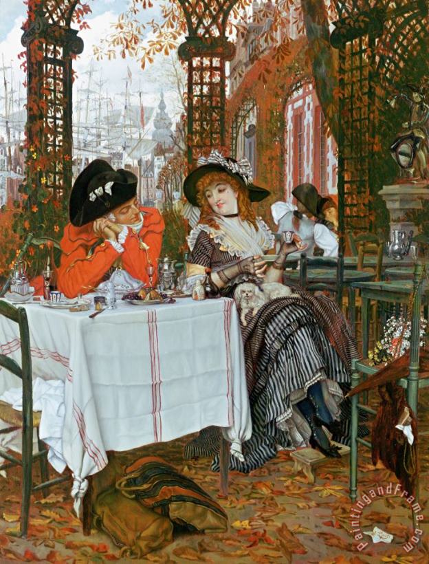 A Luncheon painting - Tissot A Luncheon Art Print