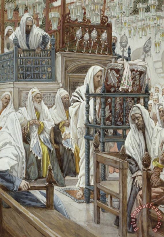 Tissot Jesus Unrolls the Book in the Synagogue Art Print