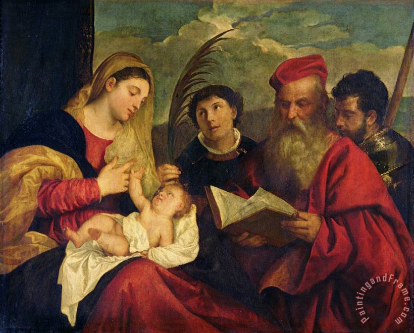 Madonna And Child with Ss. Stephen, Jerome And Maurice painting - Titian Madonna And Child with Ss. Stephen, Jerome And Maurice Art Print