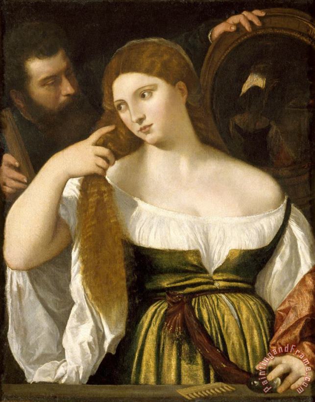 Tiziano Noia Davant El Mirall, Posterior a 1515 Art Painting