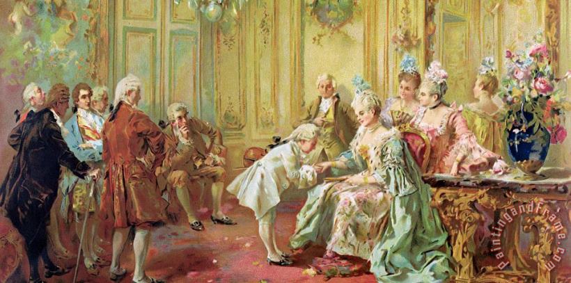 The presentation of the young Mozart to Mme de Pompadour at Versailles painting - Vicente de Parades The presentation of the young Mozart to Mme de Pompadour at Versailles Art Print