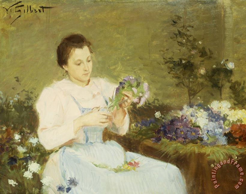 Victor Gabriel Gilbert Arranging Flowers For A Spring Bouquet Art Painting