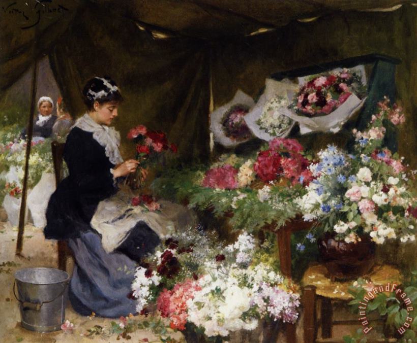 Victor Gabriel Gilbert Flower Seller Makiing Bouquets Art Print