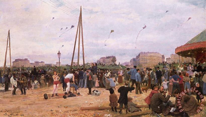 Victor Gabriel Gilbert The Fairgrounds at Porte De Clignancourt, Paris Art Print