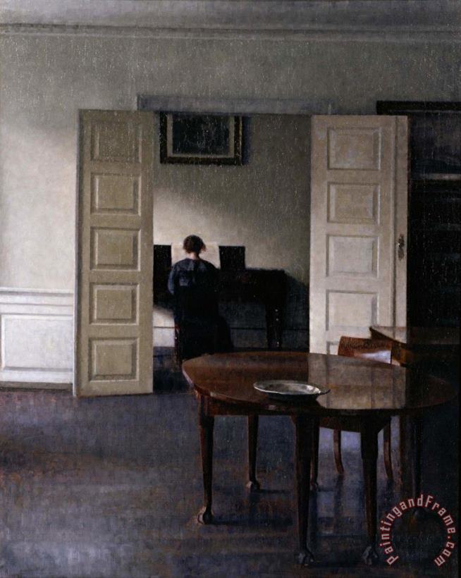 Interior with Ida Playing The Piano painting - Vilhelm Hammershoi Interior with Ida Playing The Piano Art Print